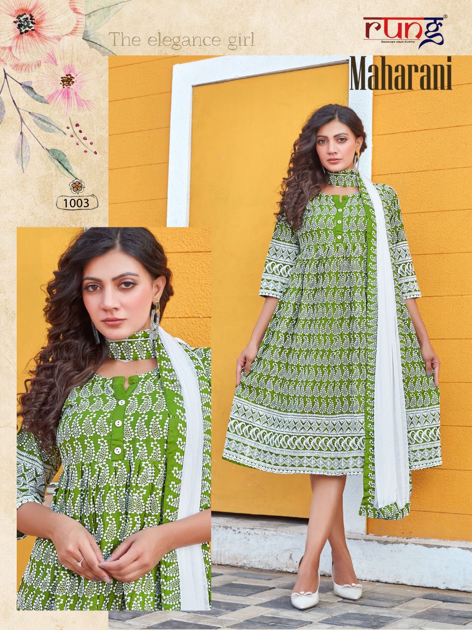 Rung Maharani Regular Wear Printed Rayon Designer Kurti With Dupatta Collection
